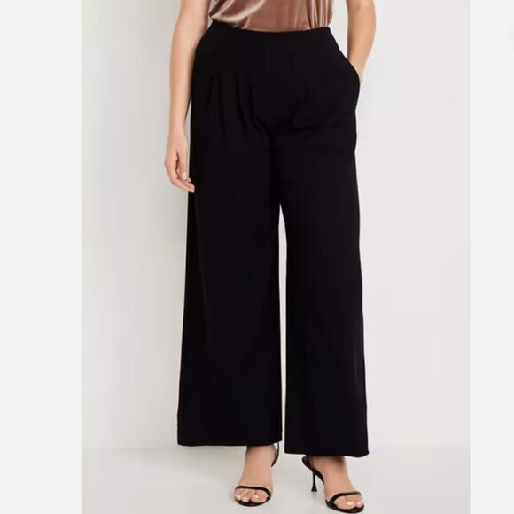 Old Navy Extra High-Waisted Super Wide-Leg Size 8 Black Pleated Drapey Pants $50 - Picture 3 of 11